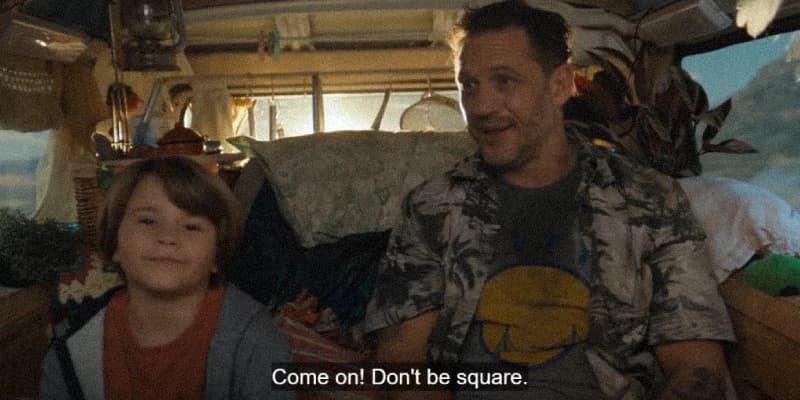 A frame from Venom, where Venom says: Come on! Don't be square.